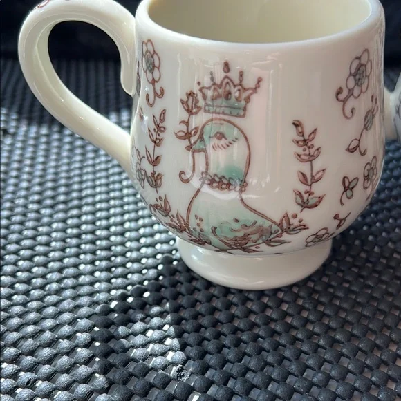 Anthropologie White and Brown Ceramic Mugs with Vintage Charm - Picture 3 of 6